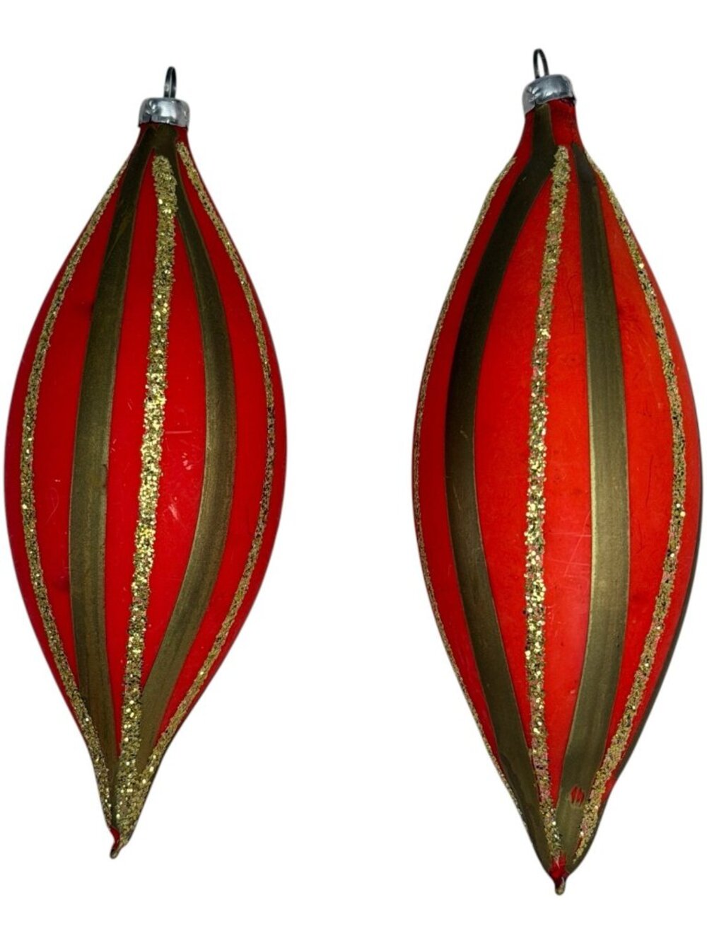 Vintage West Germany Teardrop Ornament Lot of 2 Gold Red - Orange